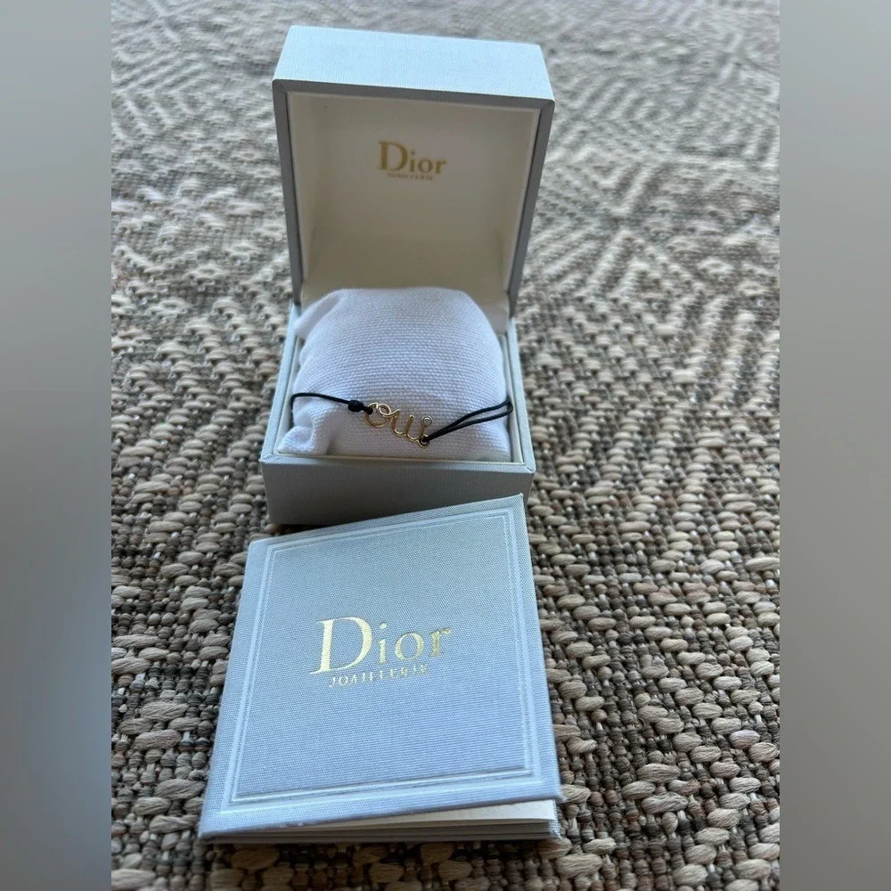 Authentic Dior Oui Bracelet Rose Gold Diamond Black Cord Bracelet